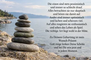 Steinturm am Meer, Geburtstagsgedicht über Pessimisten und Optimisten