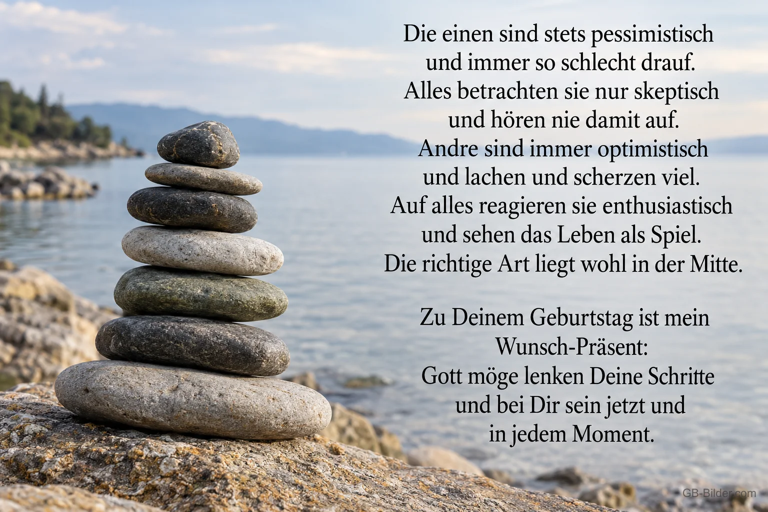Steinturm am Meer, Geburtstagsgedicht über Pessimisten und Optimisten