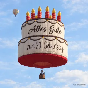 Heißluftballon als Geburtstagstorte, Text: Alles Gute zum 29. Geburtstag
