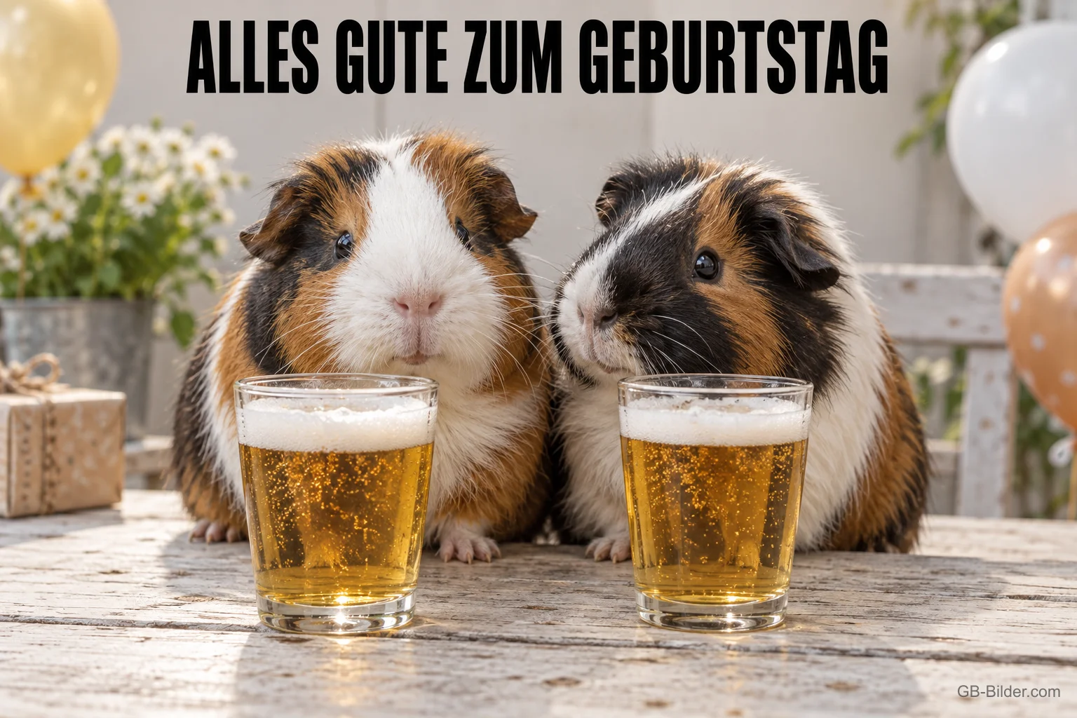 Meerschweinchen mit Biergläsern, Text: Alles Gute zum Geburtstag