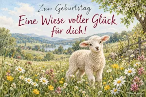 Lamm in der Blumenwiese, Text: Zum Geburtstag