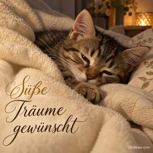 Schlafendes Kätzchen, Text: Süße Träume gewünscht