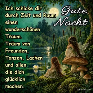 Feen am Waldsee, Gute-Nacht-Gedicht, Text: Ich schicke dir durch Zeit und Raum einen wunderschönen Traum