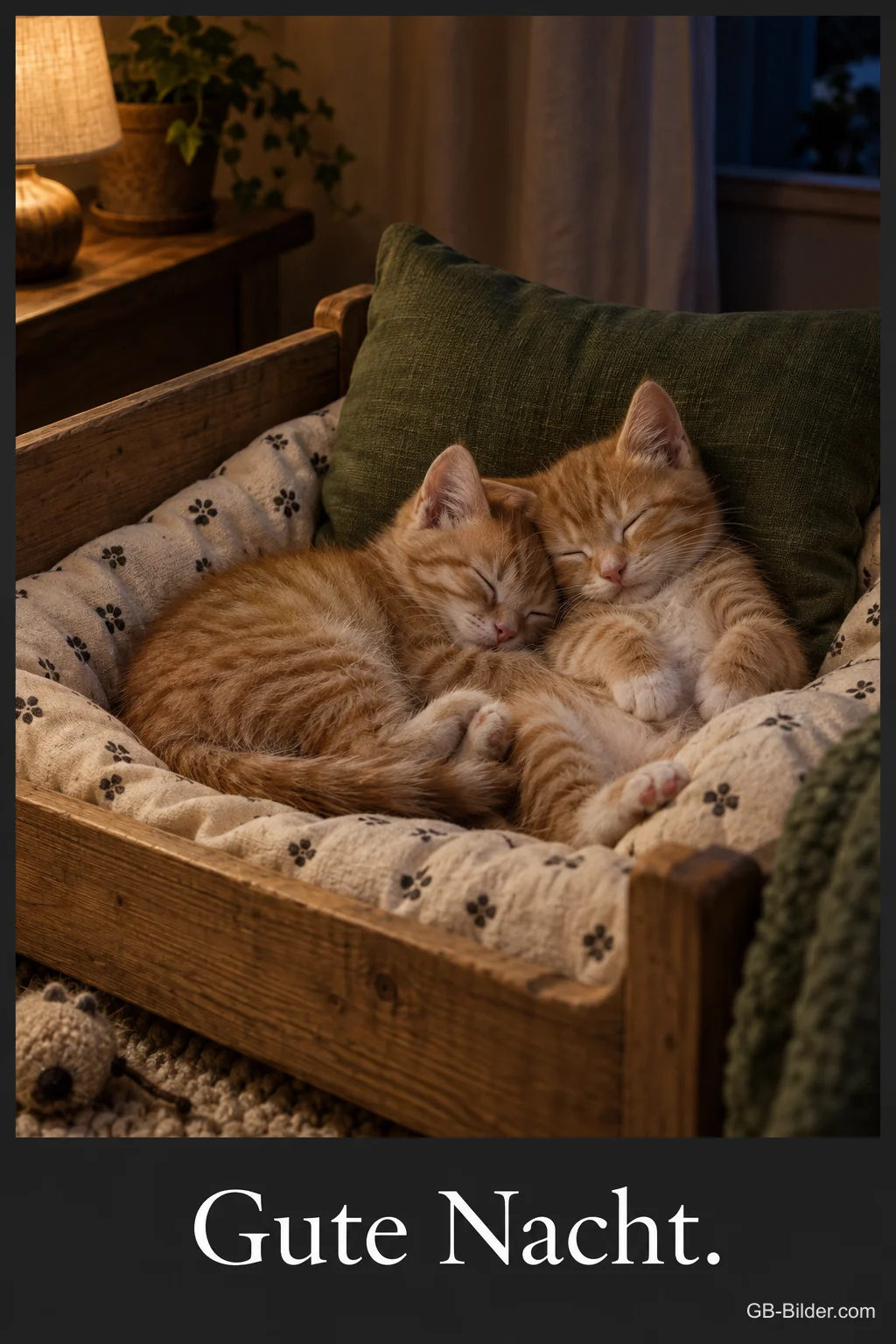 Zwei schlafende Kätzchen, Text: Gute Nacht