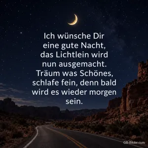 Straße bei Nacht, Gute-Nacht-Gedicht, Text: Ich wünsche Dir eine gute Nacht, das Lichtlein wird nun ausgemacht