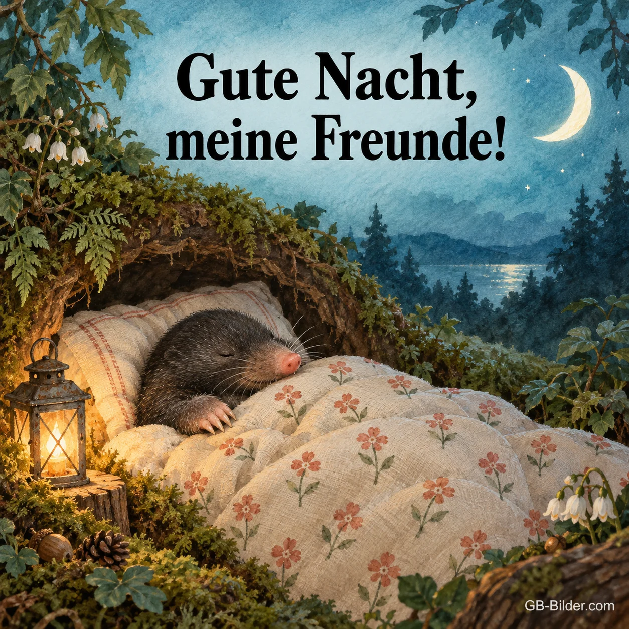 Schlafender Maulwurf, Text: Gute Nacht, meine Freunde