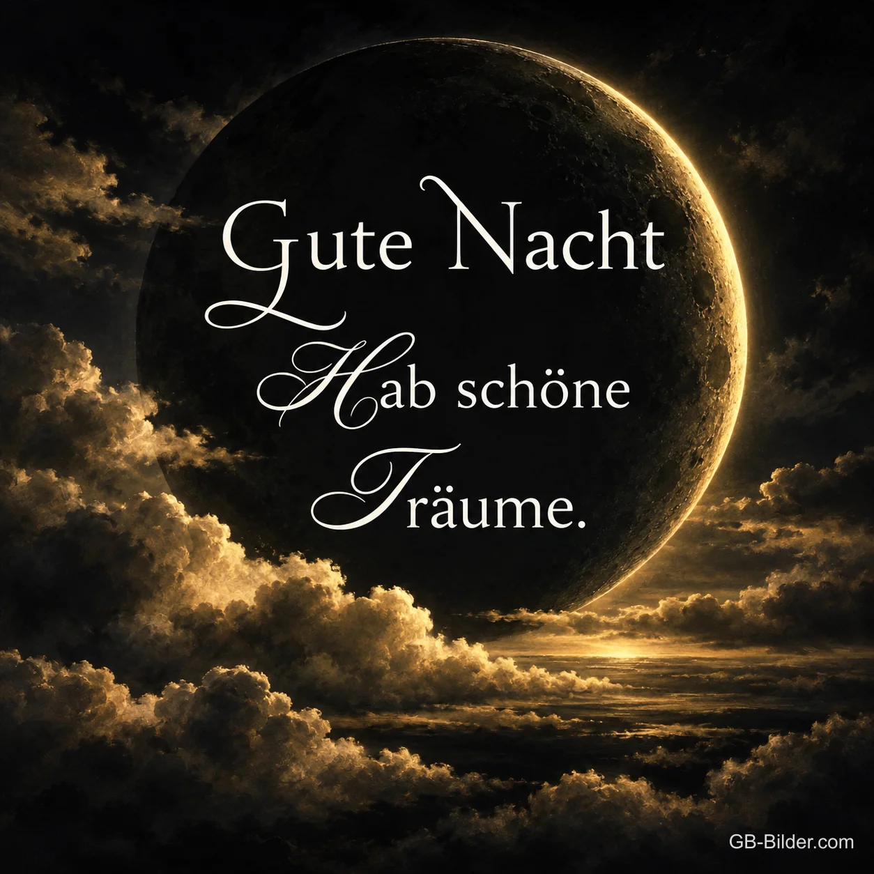 Mondsichel über Wolken, Text: Gute Nacht Mondsichel über Wolken, Text: Gute Nacht
