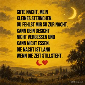 Goldener Abendhimmel mit Mondsichel, Gedicht: Gute Nacht, mein kleines Sternchen