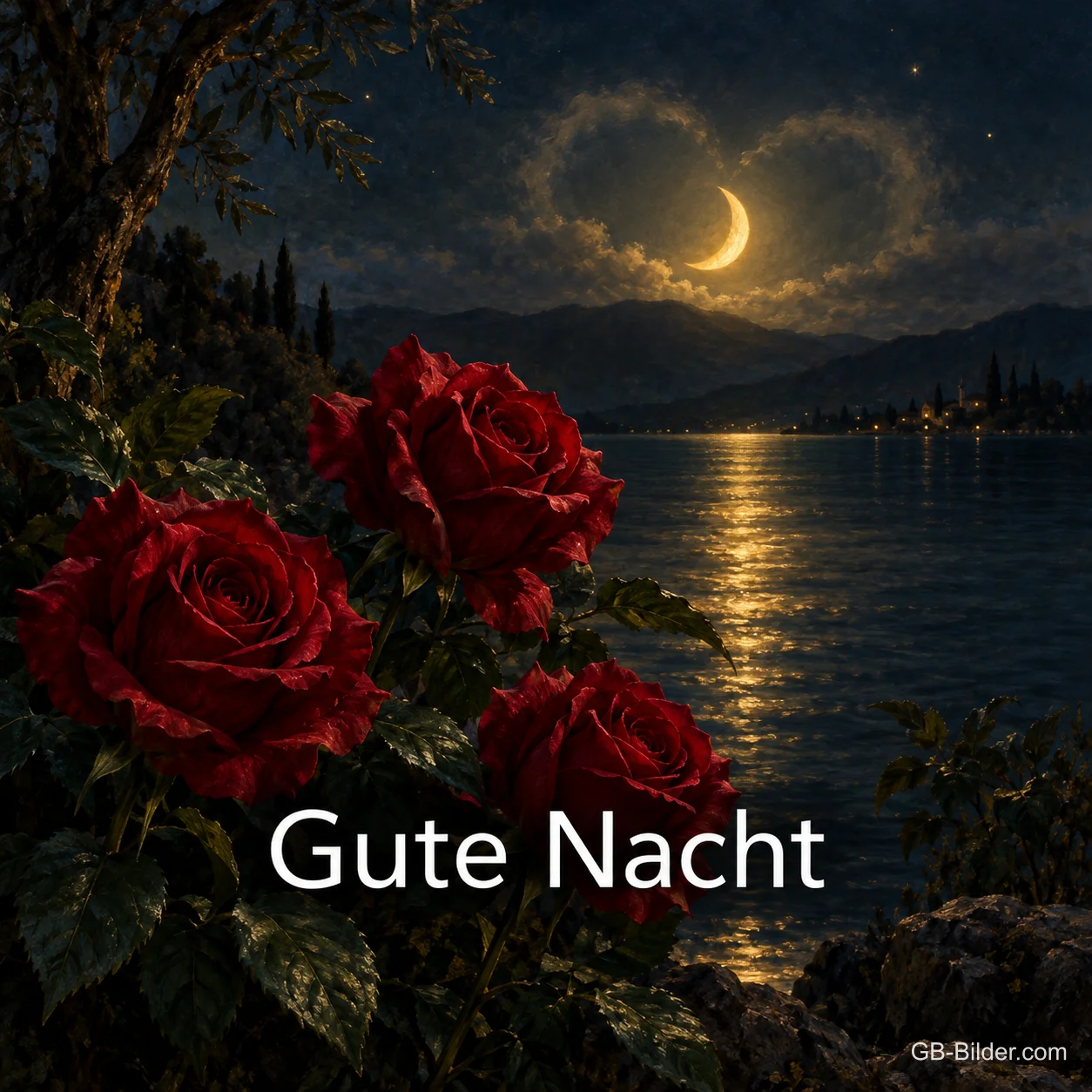 Rote Rosen bei Mondschein, Text: Gute Nacht