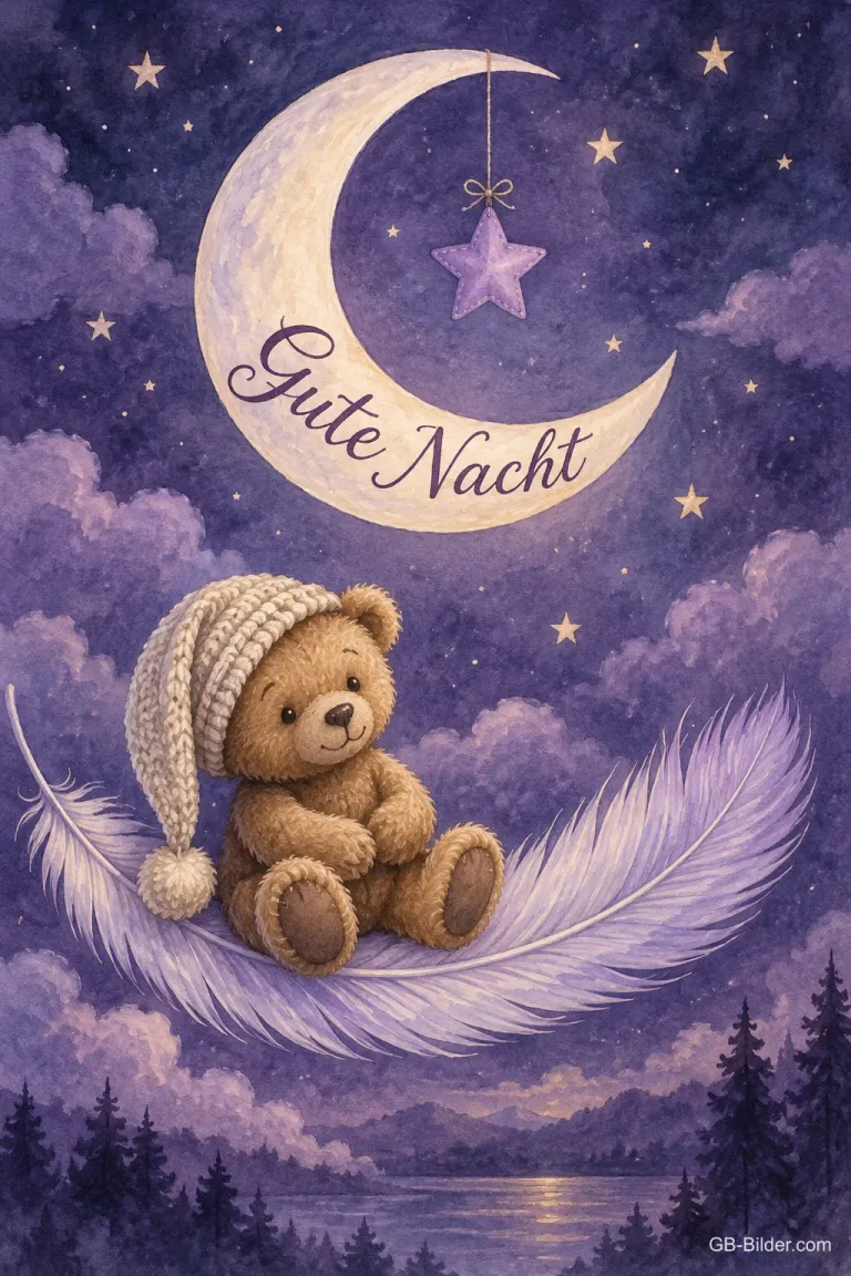 Teddybär auf einer Feder, Text: Gute Nacht