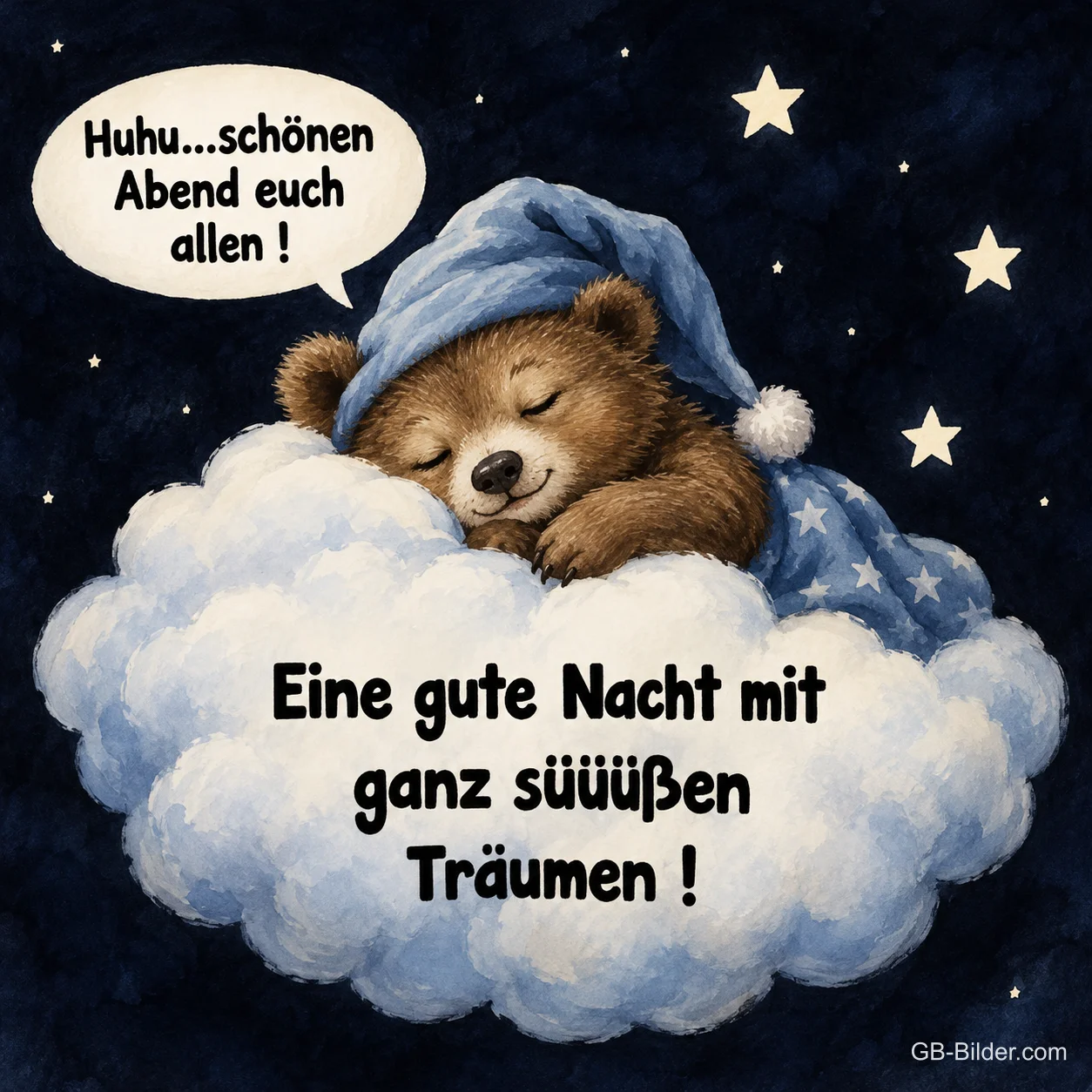 Bärchen auf einer Wolke, Text: Huhu