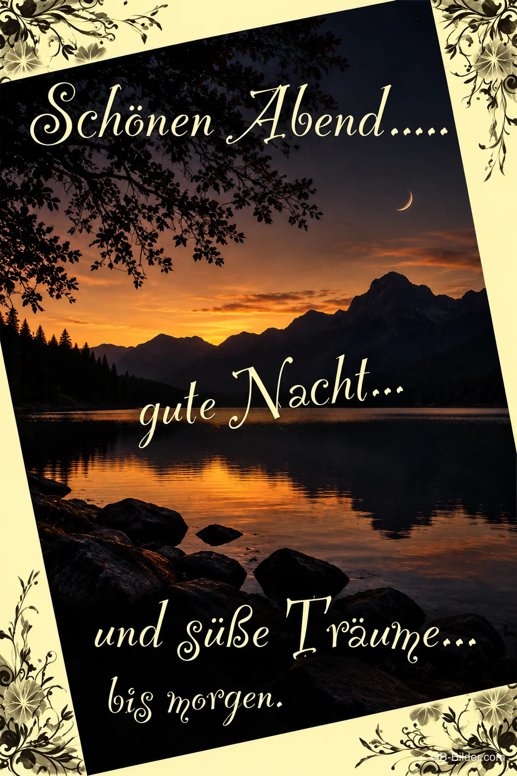 Bergsee im Abendrot, Text: Schönen Abend