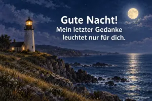 Leuchtturm bei Vollmond, Text: Gute Nacht
