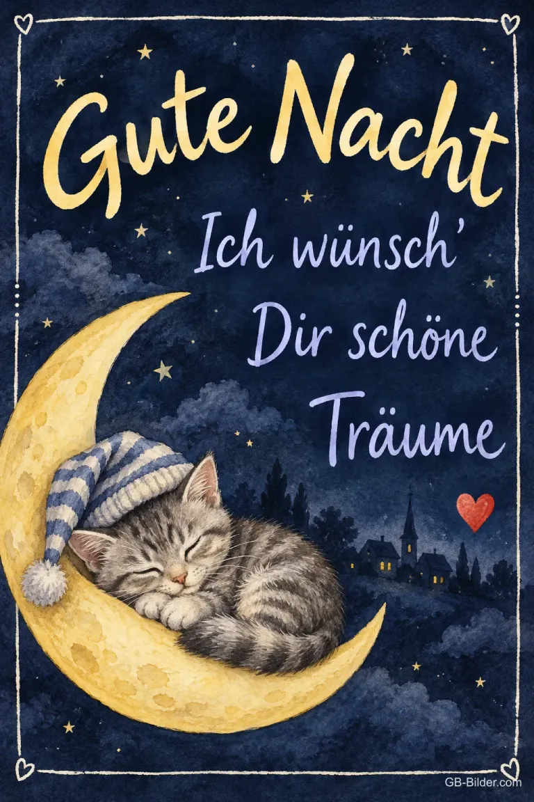 Kätzchen auf der Mondsichel, Text: Gute Nacht