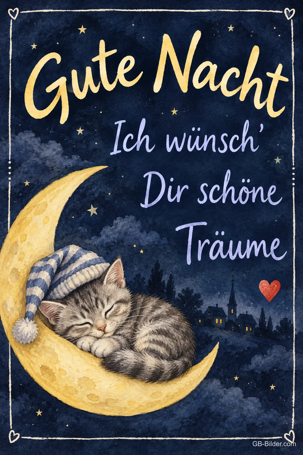 Kätzchen auf der Mondsichel, Text: Gute Nacht