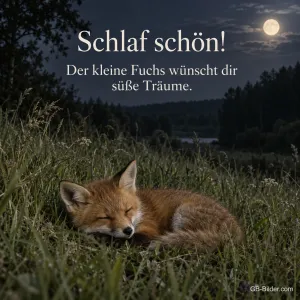 Schlafender Fuchs bei Vollmond, Text: Schlaf schön