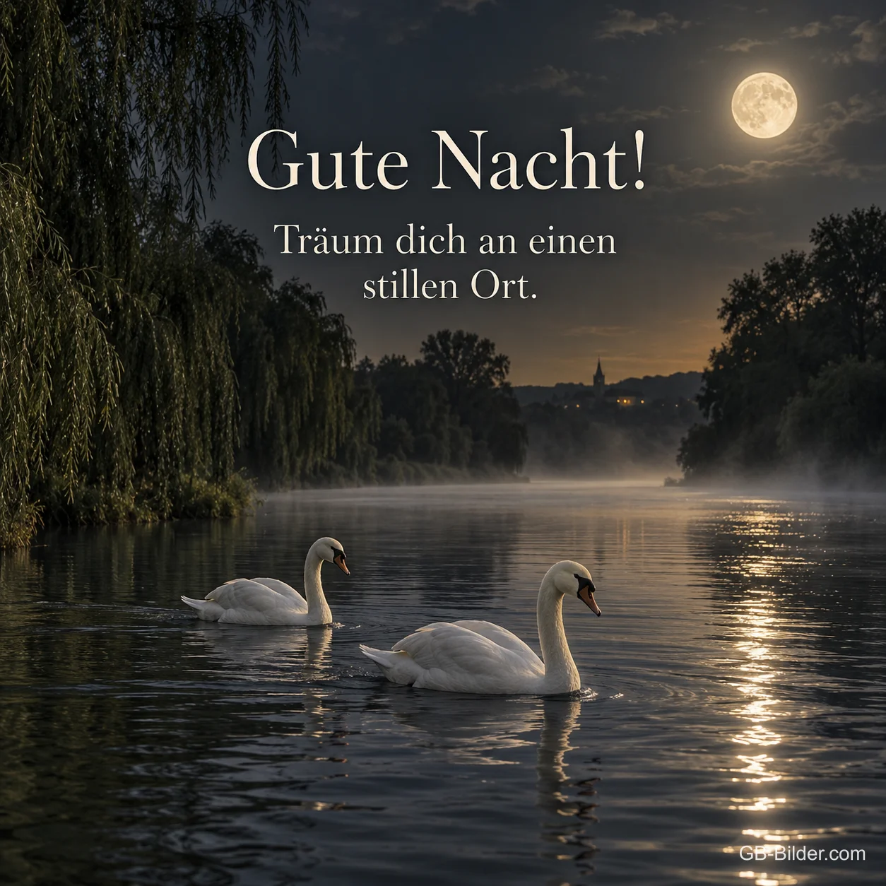 Schwäne auf dem Fluss, Text: Gute Nacht