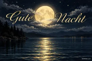 Vollmond über einem stillen See, Text: Gute Nacht