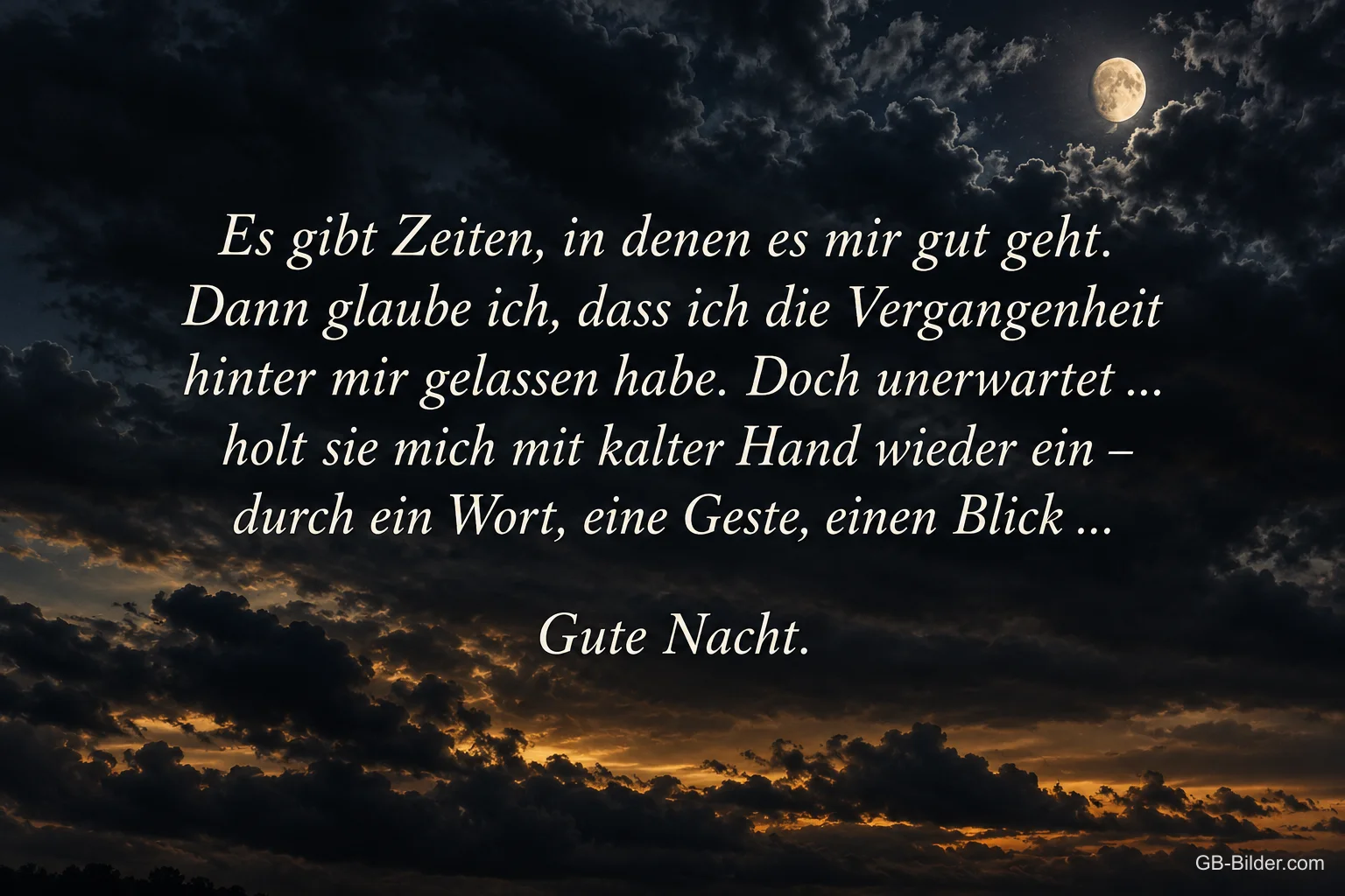 Dunkle Wolken im Abendrot, nachdenklicher Spruch, Gute Nacht