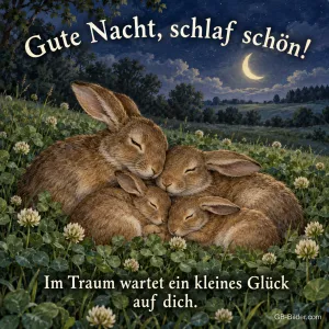 Schlafende Hasenfamilie, Text: Gute Nacht, schlaf schön