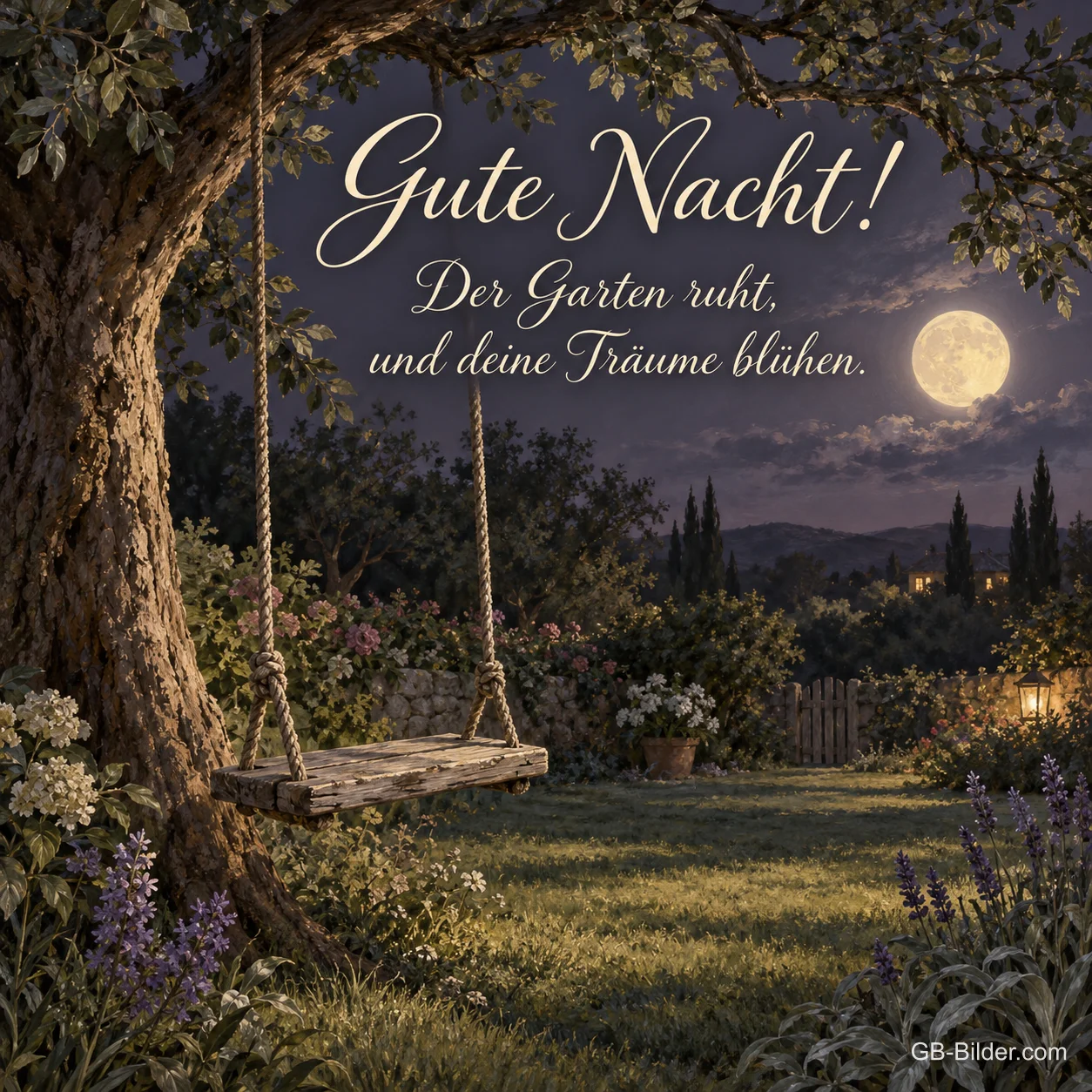 Holzschaukel bei Nacht, Text: Gute Nacht