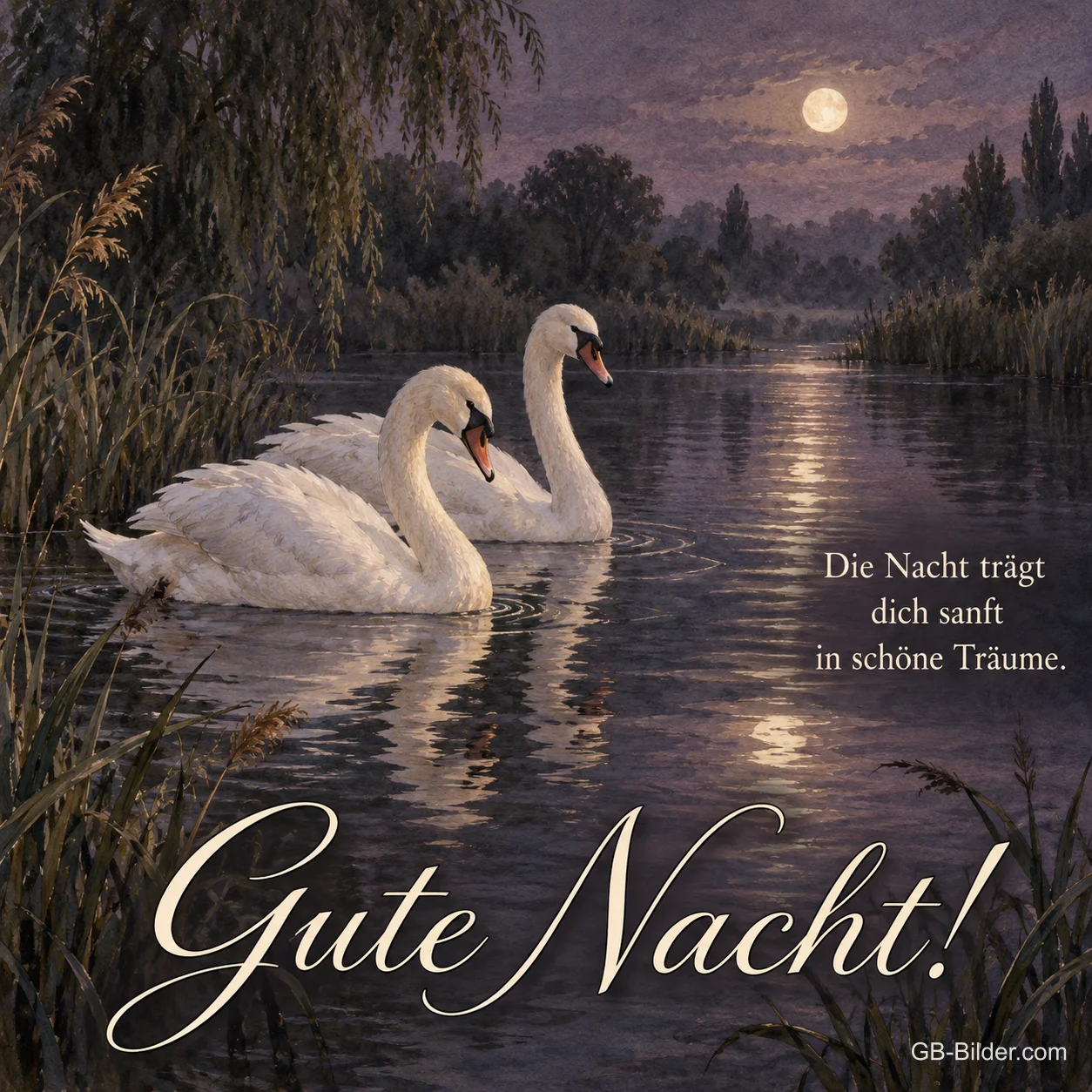 Schwäne im Mondschein, Text: Gute Nacht Schwäne im Mondschein, Text: Gute Nacht