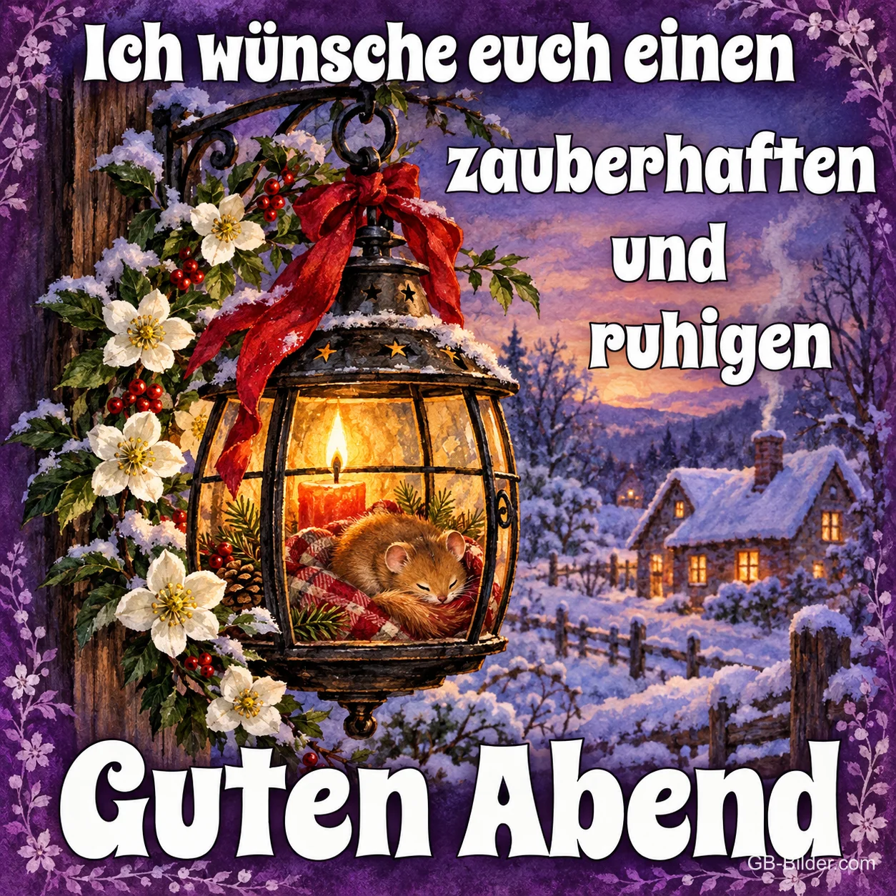 Maus in der Laterne, Text: Ich wünsche euch einen zauberhaften und ruhigen Guten Abend