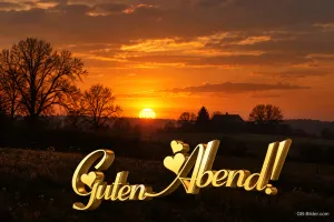 Sonnenuntergang über einer Wiese, Text: Guten Abend!