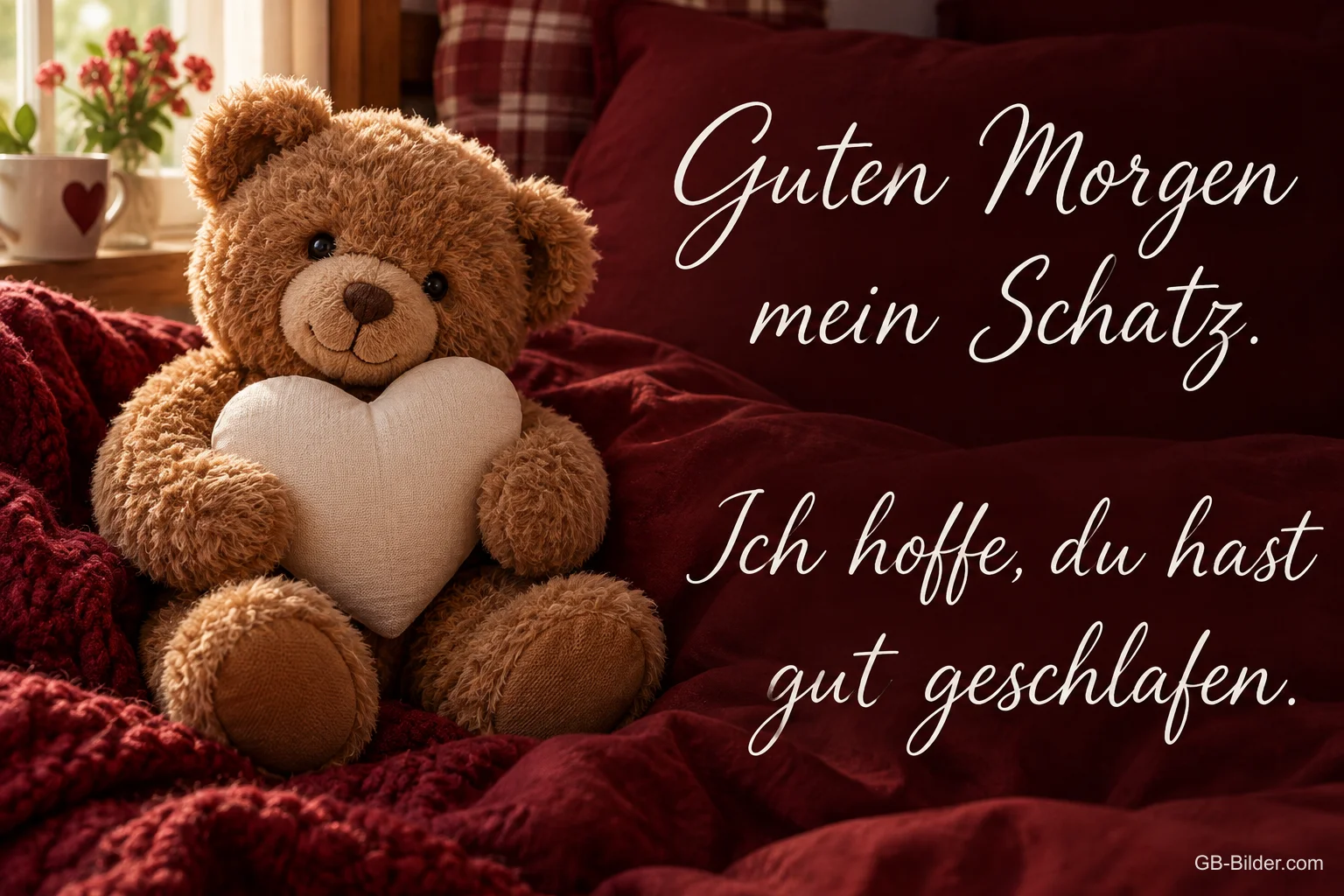 Teddybär mit Herz, Text: Guten Morgen mein Schatz Teddybär mit Herz, Text: Guten Morgen mein Schatz