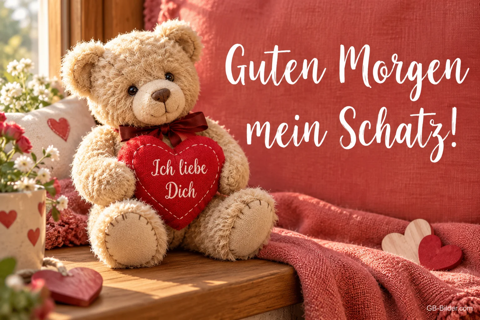 Teddybär mit Herz, Text: Guten Morgen mein Schatz