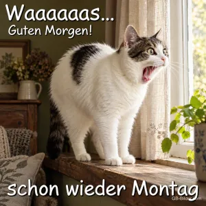 Entsetzte Katze am Fenster, lustiger Text, Text: Waaaaaas
