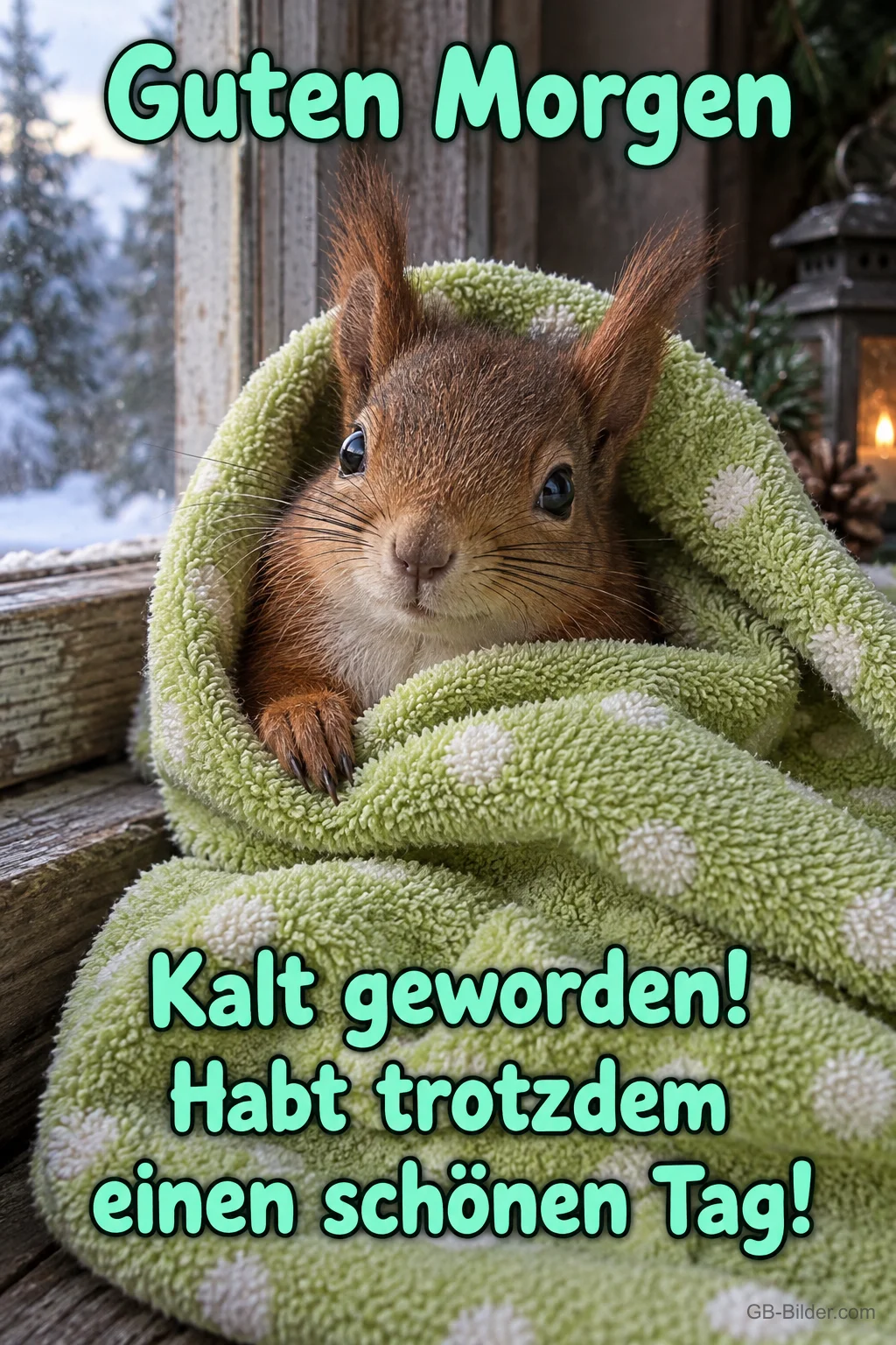 Eichhörnchen in der Decke, Text: Guten Morgen