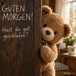 Teddybär hinter der Tür, Text: Guten Morgen
