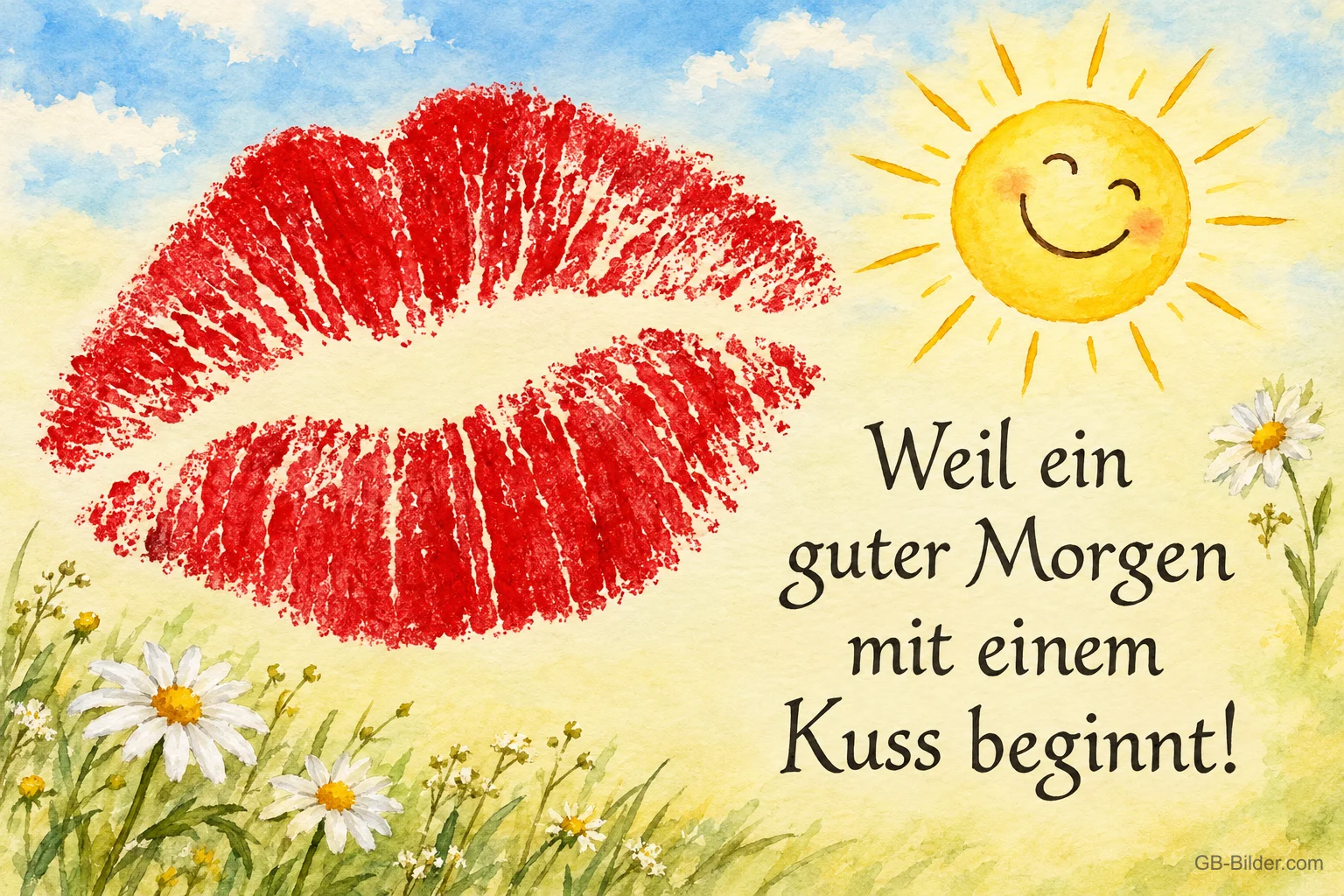 Kussmund und lachende Sonne, Text: Weil ein guter Morgen mit einem Kuss beginnt