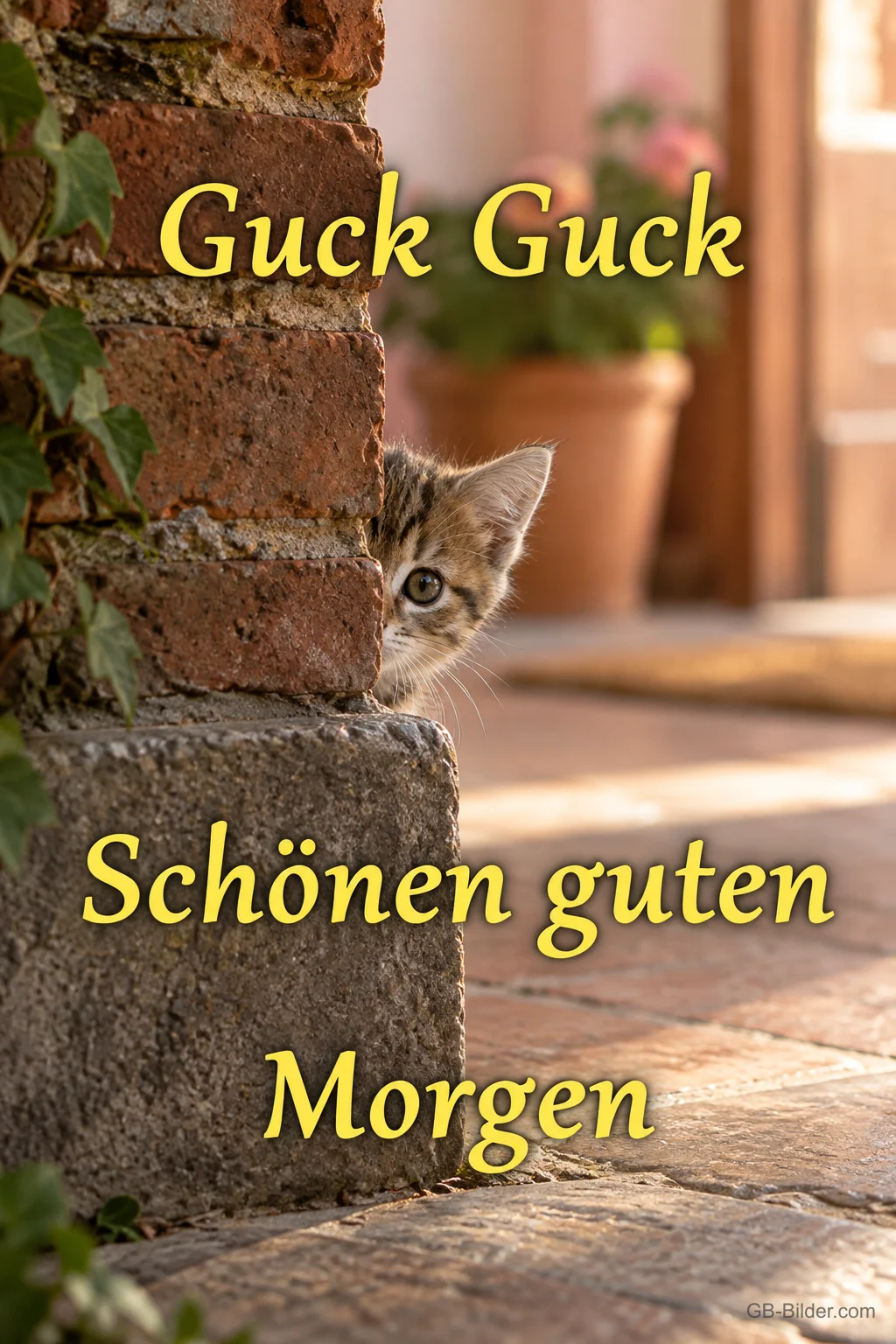 Kätzchen hinter der Mauer, Text: Guck Guck