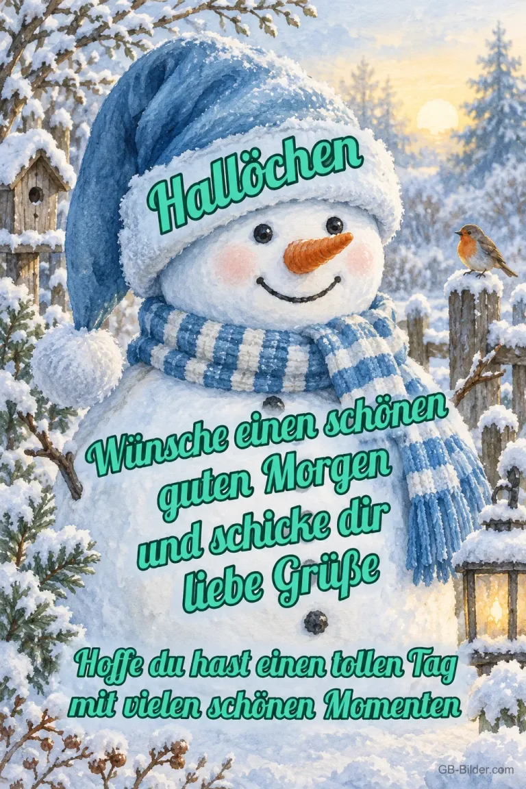 Schneemann mit Mütze, Text: Hallöchen