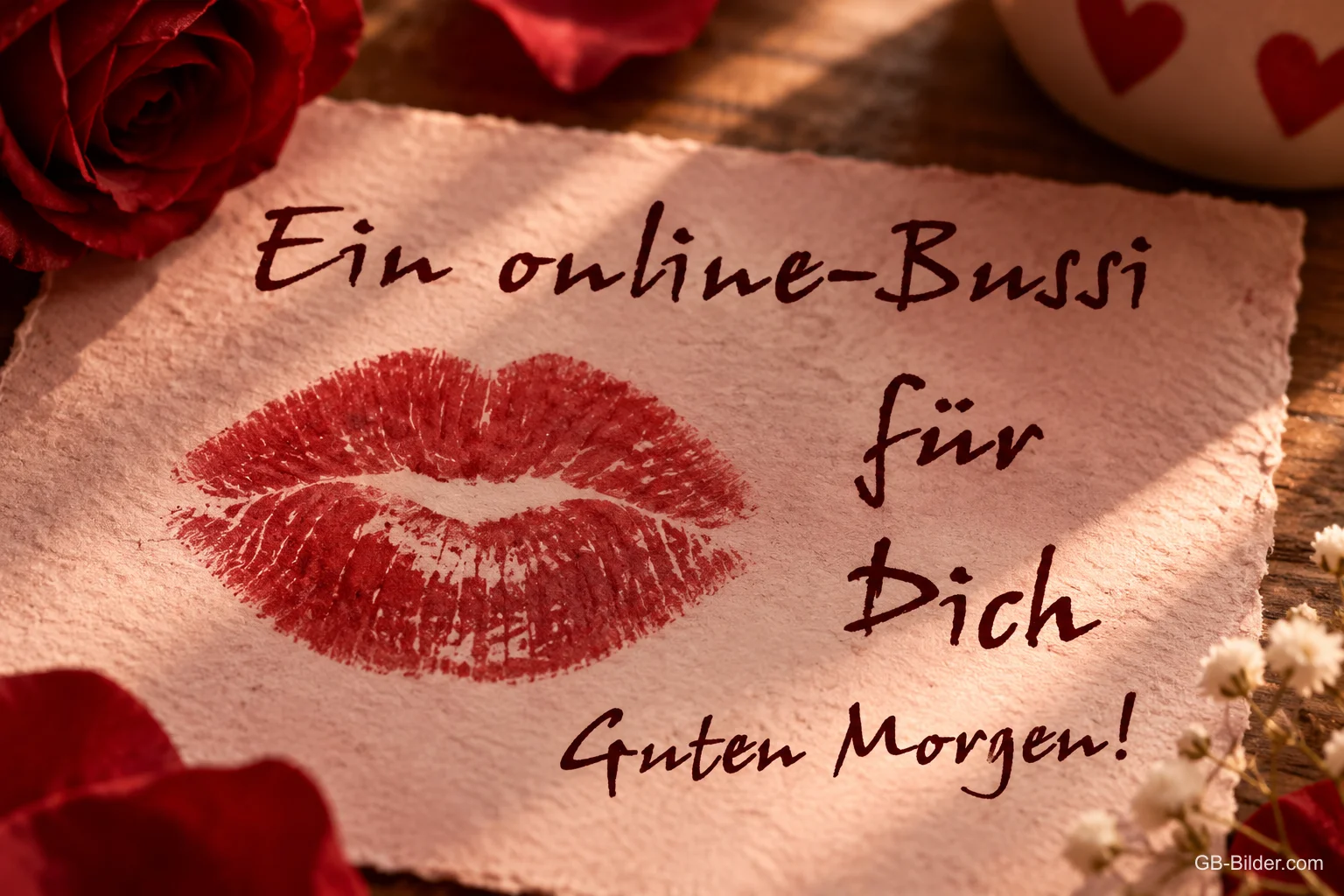 Kussmund auf einer Karte, Text: Ein online-Bussi für Dich
