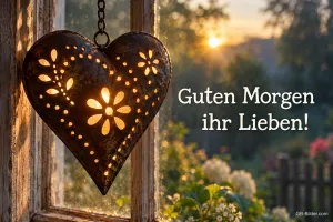 Herzwindlicht am Fenster, Text: Guten Morgen ihr Lieben