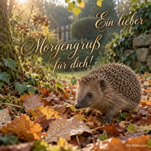 Igel im Garten, Text: Ein lieber Morgengruß für dich