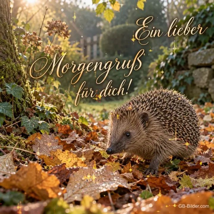 Igel im Garten, Text: Ein lieber Morgengruß für dich