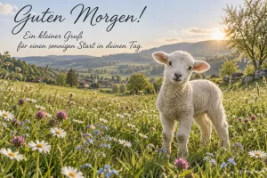 Lamm in der Blumenwiese, Text: Guten Morgen