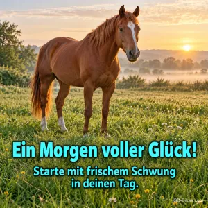 Pferd im Morgennebel, Text: Ein Morgen voller Glück
