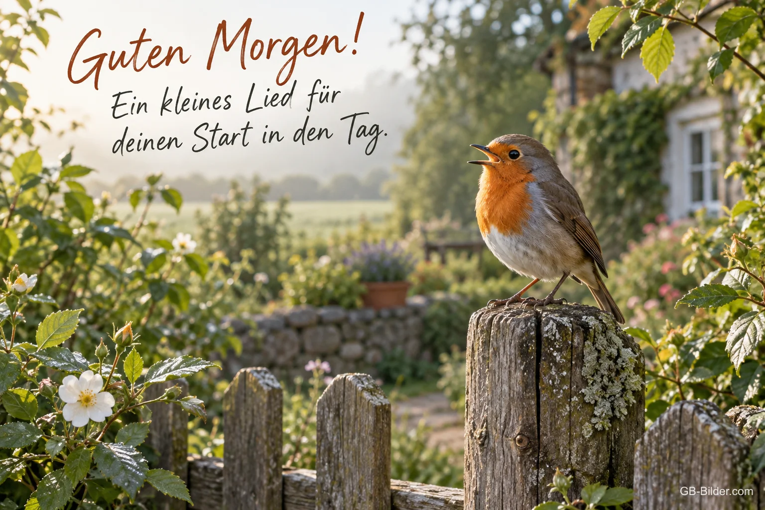 Singendes Rotkehlchen, Text: Guten Morgen