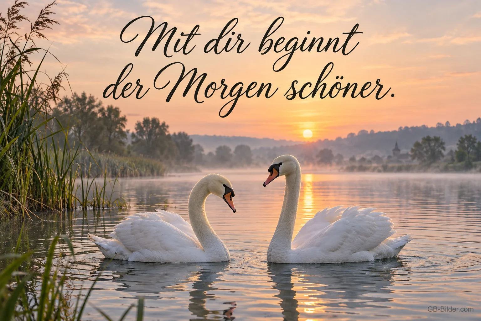 Schwäne im Morgennebel, Text: Mit dir beginnt der Morgen schöner