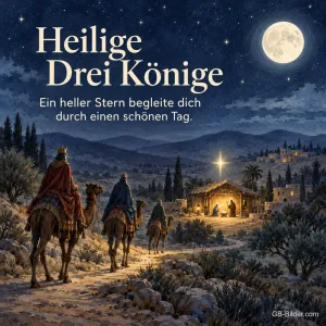 Heilige Drei Könige reiten zum Stall bei Vollmond, Text: Ein heller Stern begleite dich durch einen schönen Tag.