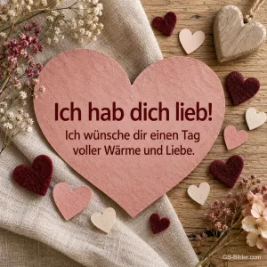 Rosa Filzherz zwischen kleinen Herzen, Text: Ich hab dich lieb!