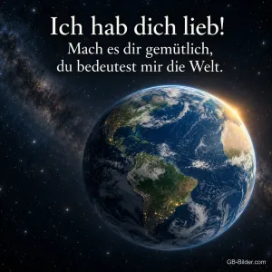 Erde im Weltall, Text: Ich hab dich lieb! Du bedeutest mir die Welt.