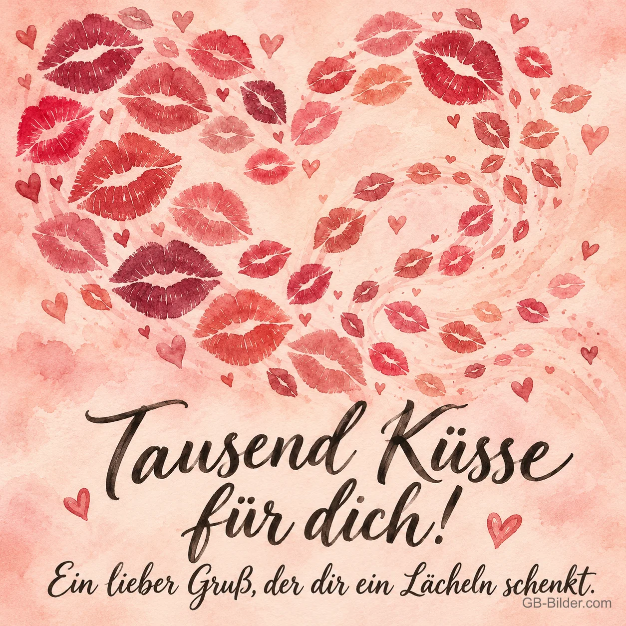 Kussabdrücke in Herzform, Text: Tausend Küsse für dich! Kussabdrücke in Herzform, Text: Tausend Küsse für dich!