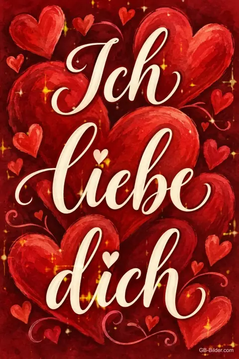 Rote Herzen mit weißer Schrift, Text: Ich liebe dich