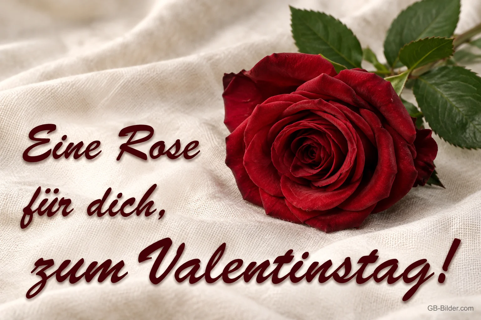 Rote Rose auf Leinen, Text: Eine Rose für dich, zum Valentinstag!